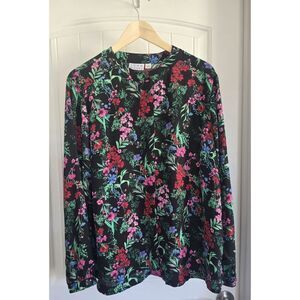 Joan Rivers Printed Floral Long Sleeve Georgette Blouse - Sz Large